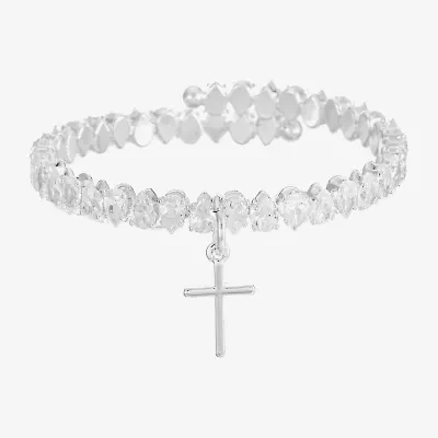 Sparkle Allure Coil Womens Cubic Zirconia Pure Silver Over Brass Pear Tennis Bracelet