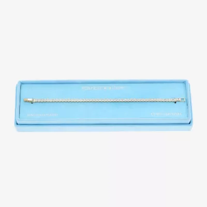 Sparkle Allure Womens Cubic Zirconia 14K Gold Over Brass Square 7.5 Inch Tennis Bracelet