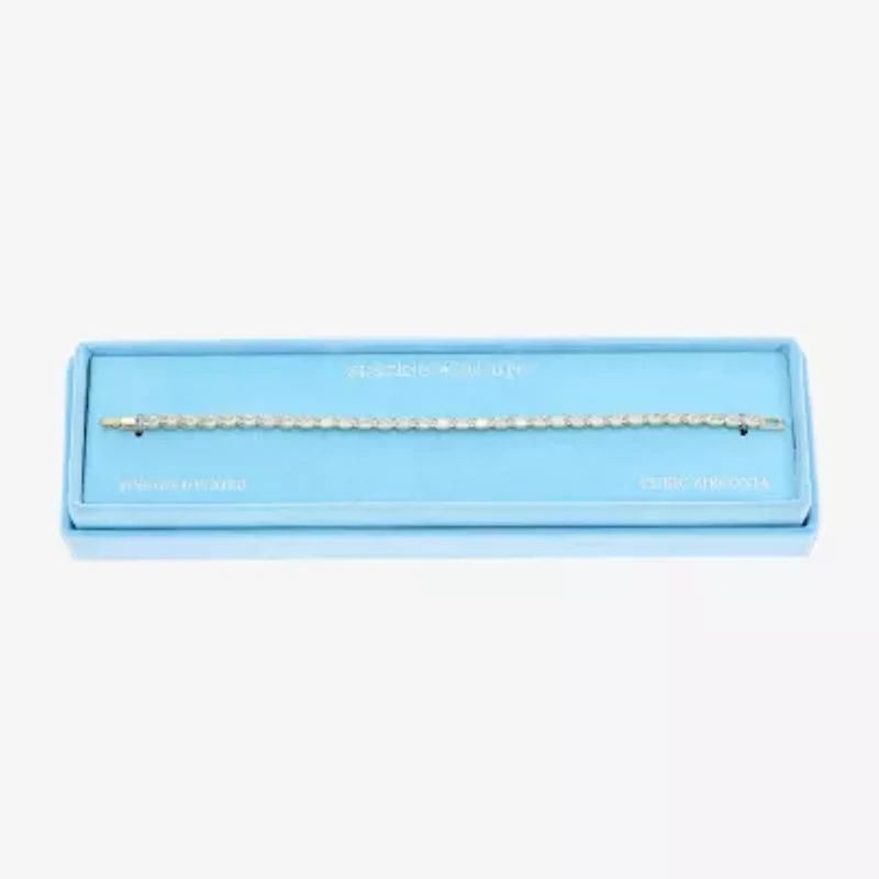 Sparkle Allure Womens Cubic Zirconia 14K Gold Over Brass Oval 7.5 Inch Tennis Bracelet
