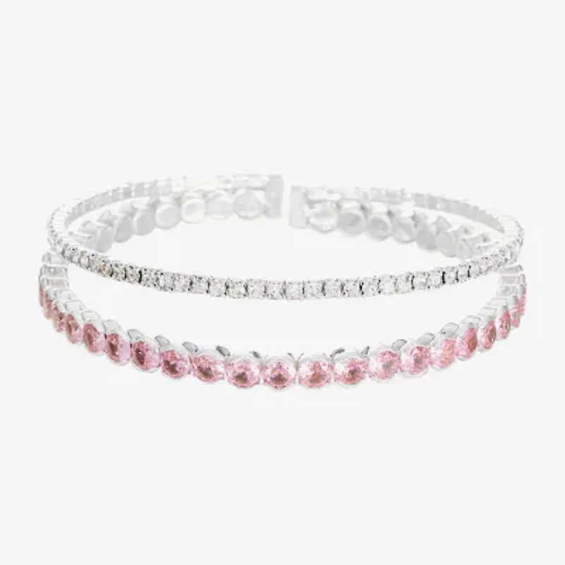 Sparkle Allure Coil Womens Pink Cubic Zirconia Pure Silver Over Brass Round Tennis Bracelet