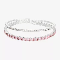 Sparkle Allure Coil Womens Pink Cubic Zirconia Pure Silver Over Brass Round Tennis Bracelet