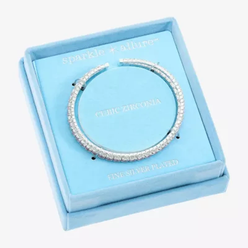 Sparkle Allure Coil Womens Pink Cubic Zirconia Pure Silver Over Brass Round Tennis Bracelet