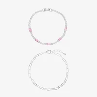 Sparkle Allure Tennis & Chain Womens 2-pc. Pink Cubic Zirconia Pure Silver Over Brass Bracelet Set