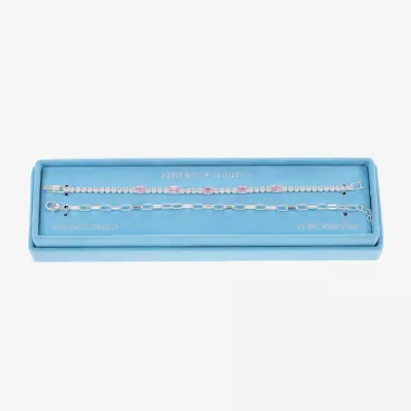 Sparkle Allure Tennis & Chain Womens 2-pc. Pink Cubic Zirconia Pure Silver Over Brass Bracelet Set
