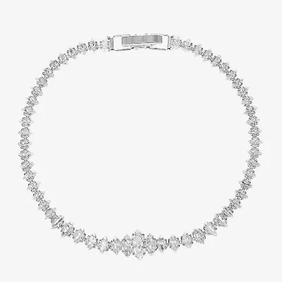 Sparkle Allure Graduated Womens Cubic Zirconia Pure Silver Over Brass Marquise 7.5 Inch Tennis Bracelet