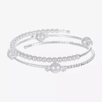 Sparkle Allure Coil Womens Cubic Zirconia Simulated Pearl Pure Silver Over Brass Round Tennis Bracelet