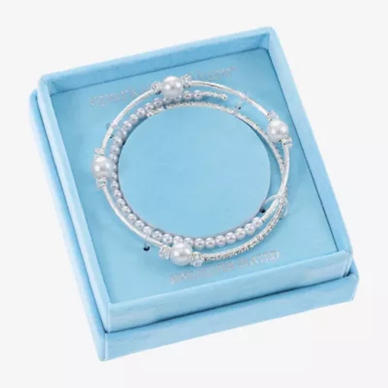 Sparkle Allure Coil Womens Cubic Zirconia Simulated Pearl Pure Silver Over Brass Round Tennis Bracelet