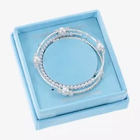 Sparkle Allure Coil Womens Cubic Zirconia Simulated Pearl Pure Silver Over Brass Round Tennis Bracelet