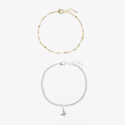 Sparkle Allure Tennis & Chain Womens 2-pc. Cubic Zirconia 14K Gold Over Brass Bracelet Set