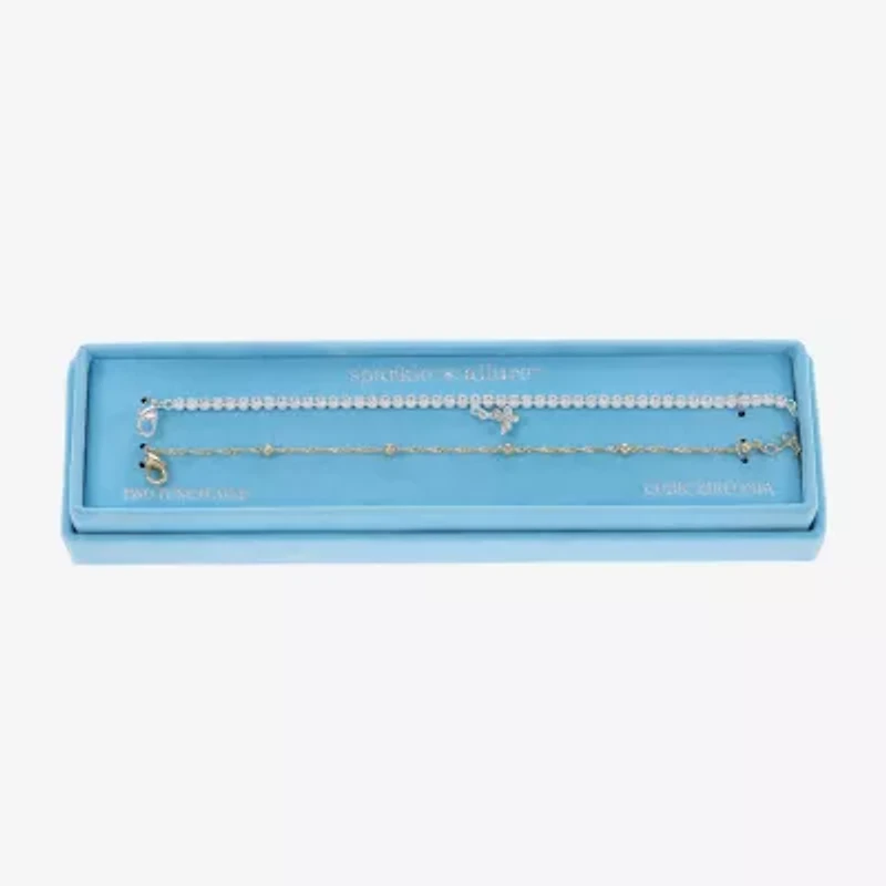 Sparkle Allure Tennis & Chain Womens 2-pc. Cubic Zirconia 14K Gold Over Brass Bracelet Set