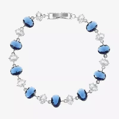 Sparkle Allure Womens Blue Cubic Zirconia Pure Silver Over Brass Oval 7.5 Inch Tennis Bracelet