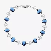 Sparkle Allure Womens Blue Cubic Zirconia Pure Silver Over Brass Oval 7.5 Inch Tennis Bracelet