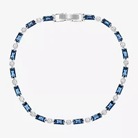 Sparkle Allure Dot Dash Womens Blue Cubic Zirconia Pure Silver Over Brass Rectangular Round 7.5 Inch Tennis Bracelet