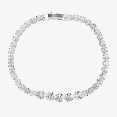Sparkle Allure Womens Cubic Zirconia Pure Silver Over Brass Heart 7.5 Inch Tennis Bracelet