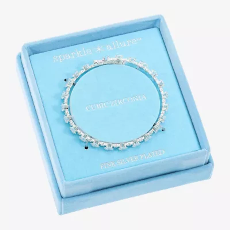 Sparkle Allure Coil Womens Cubic Zirconia Pure Silver Over Brass Square Tennis Bracelet