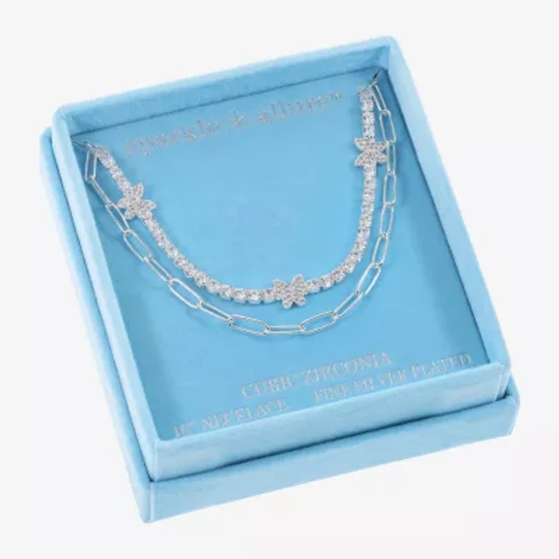 Sparkle Allure Womens Cubic Zirconia Pure Silver Over Brass 18 Inch Tennis Necklace