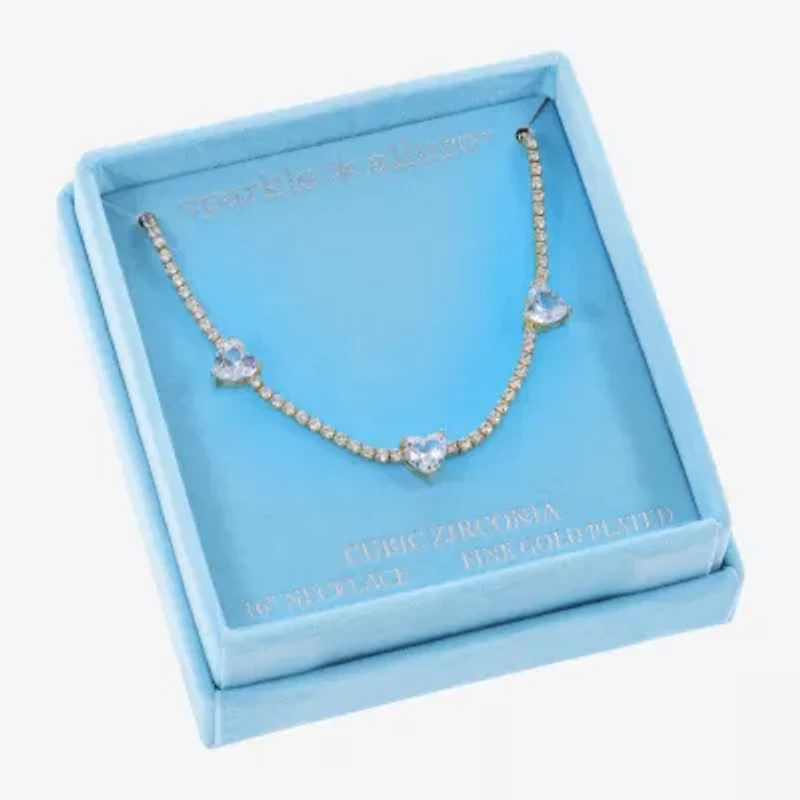 Sparkle Allure Womens Cubic Zirconia 14K Gold Over Brass 18 Inch Tennis Necklace