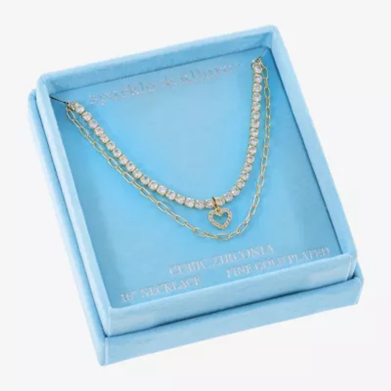 Sparkle Allure Womens Cubic Zirconia 14K Gold Over Brass 18 Inch Tennis Necklace