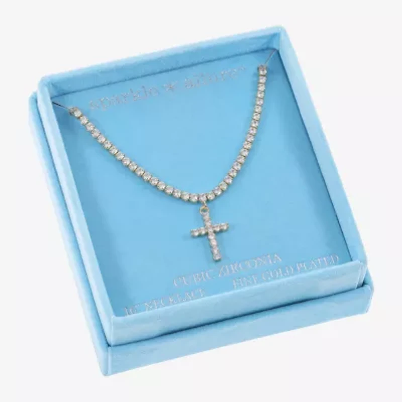 Sparkle Allure Womens Cubic Zirconia 14K Gold Over Brass 18 Inch Tennis Necklace