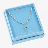 Sparkle Allure Womens Cubic Zirconia 14K Gold Over Brass 18 Inch Tennis Necklace