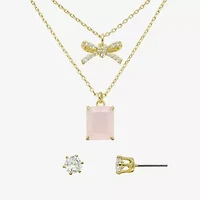 Sparkle Allure Womens Pink Cubic Zirconia 14K Gold Over Brass Bow 2-pc. Jewelry Set