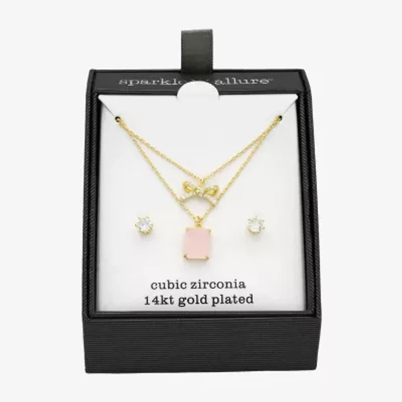 Sparkle Allure Womens Pink Cubic Zirconia 14K Gold Over Brass Bow 2-pc. Jewelry Set