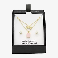 Sparkle Allure Womens Pink Cubic Zirconia 14K Gold Over Brass Bow 2-pc. Jewelry Set