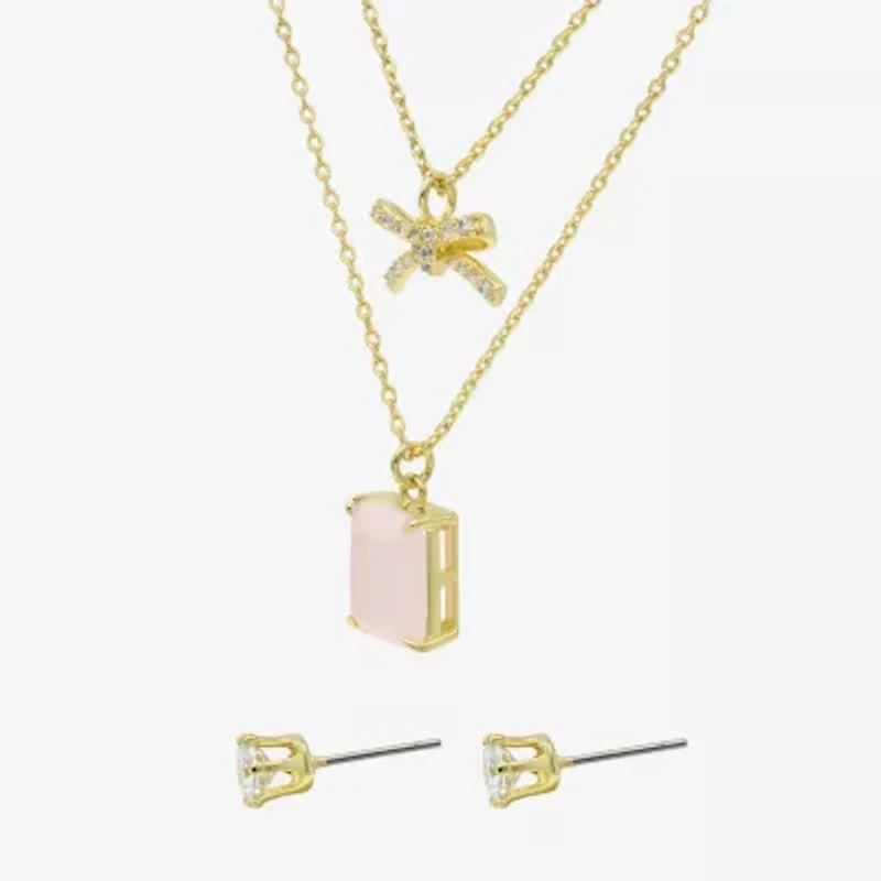 Sparkle Allure Womens Pink Cubic Zirconia 14K Gold Over Brass Bow 2-pc. Jewelry Set