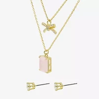 Sparkle Allure Womens Pink Cubic Zirconia 14K Gold Over Brass Bow 2-pc. Jewelry Set