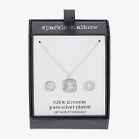 Sparkle Allure Halo Womens Cubic Zirconia Pure Silver Over Brass Square 2-pc. Jewelry Set