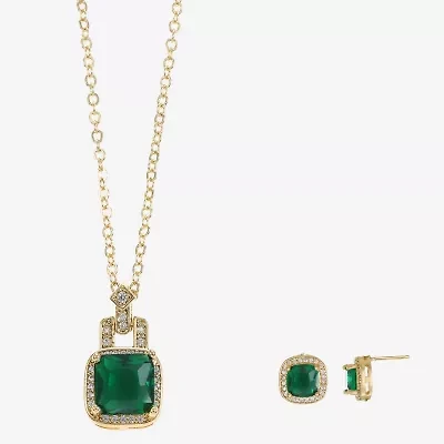 Sparkle Allure Halo Womens Green Cubic Zirconia 14K Gold Over Brass Square 2-pc. Jewelry Set