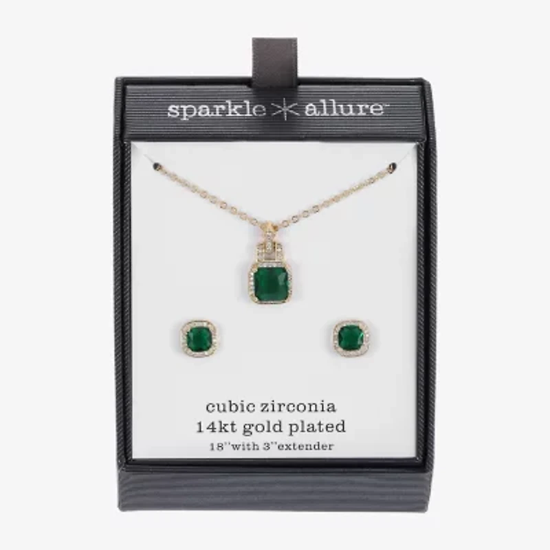 Sparkle Allure Halo Womens Green Cubic Zirconia 14K Gold Over Brass Square 2-pc. Jewelry Set