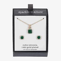 Sparkle Allure Halo Womens Green Cubic Zirconia 14K Gold Over Brass Square 2-pc. Jewelry Set
