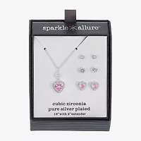 Sparkle Allure Halo Womens Pink Cubic Zirconia Pure Silver Over Brass Heart 2-pc. Jewelry Set