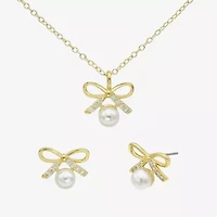 Sparkle Allure Womens Cubic Zirconia Simulated Pearl 14K Gold Over Brass Bow 2-pc. Jewelry Set