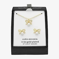 Sparkle Allure Womens Cubic Zirconia Simulated Pearl 14K Gold Over Brass Bow 2-pc. Jewelry Set