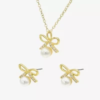 Sparkle Allure Womens Cubic Zirconia Simulated Pearl 14K Gold Over Brass Bow 2-pc. Jewelry Set