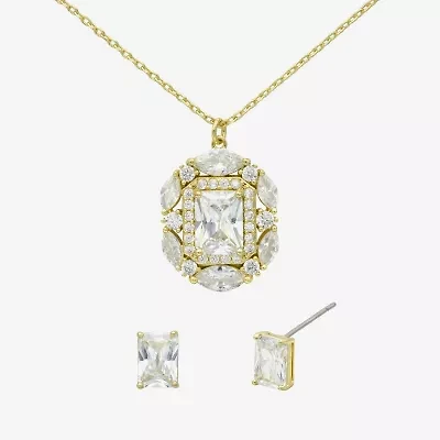 Sparkle Allure Halo Womens Cubic Zirconia 14K Gold Over Brass 2-pc. Jewelry Set