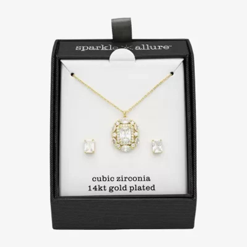 Sparkle Allure Halo Womens Cubic Zirconia 14K Gold Over Brass 2-pc. Jewelry Set