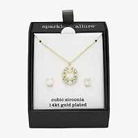 Sparkle Allure Halo Womens Cubic Zirconia 14K Gold Over Brass 2-pc. Jewelry Set