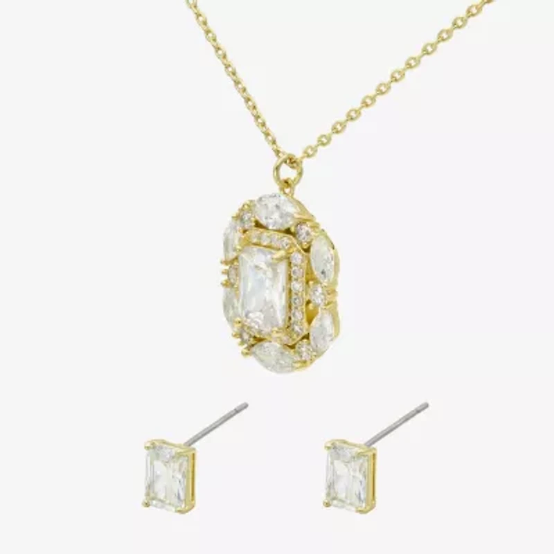 Sparkle Allure Halo Womens Cubic Zirconia 14K Gold Over Brass 2-pc. Jewelry Set