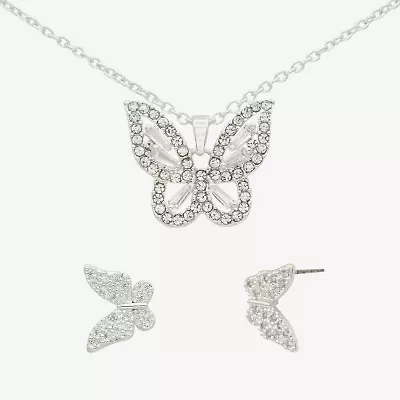 Sparkle Allure Womens Cubic Zirconia Pure Silver Over Brass Butterfly 2-pc. Jewelry Set