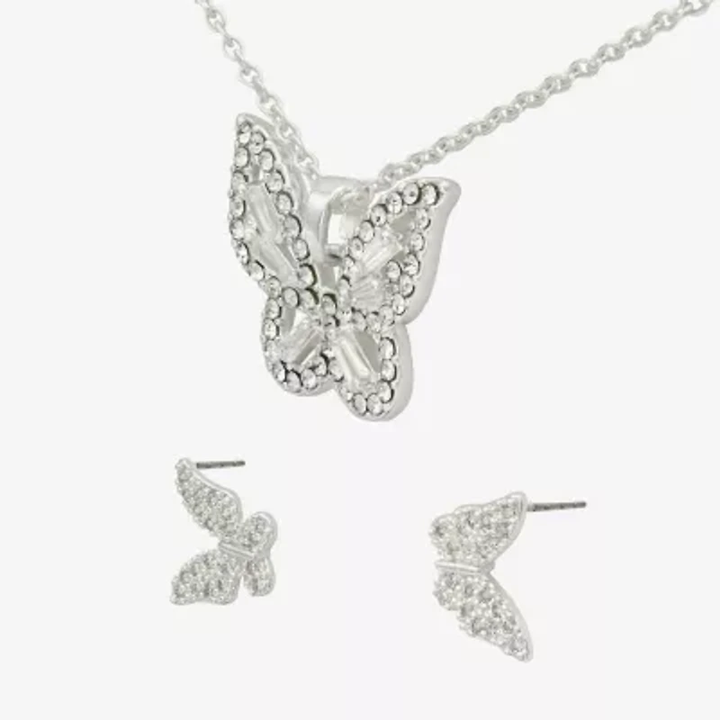 Sparkle Allure Womens Cubic Zirconia Pure Silver Over Brass Butterfly 2-pc. Jewelry Set