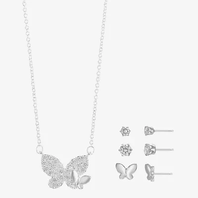 Sparkle Allure Womens Cubic Zirconia Pure Silver Over Brass Butterfly 2-pc. Jewelry Set