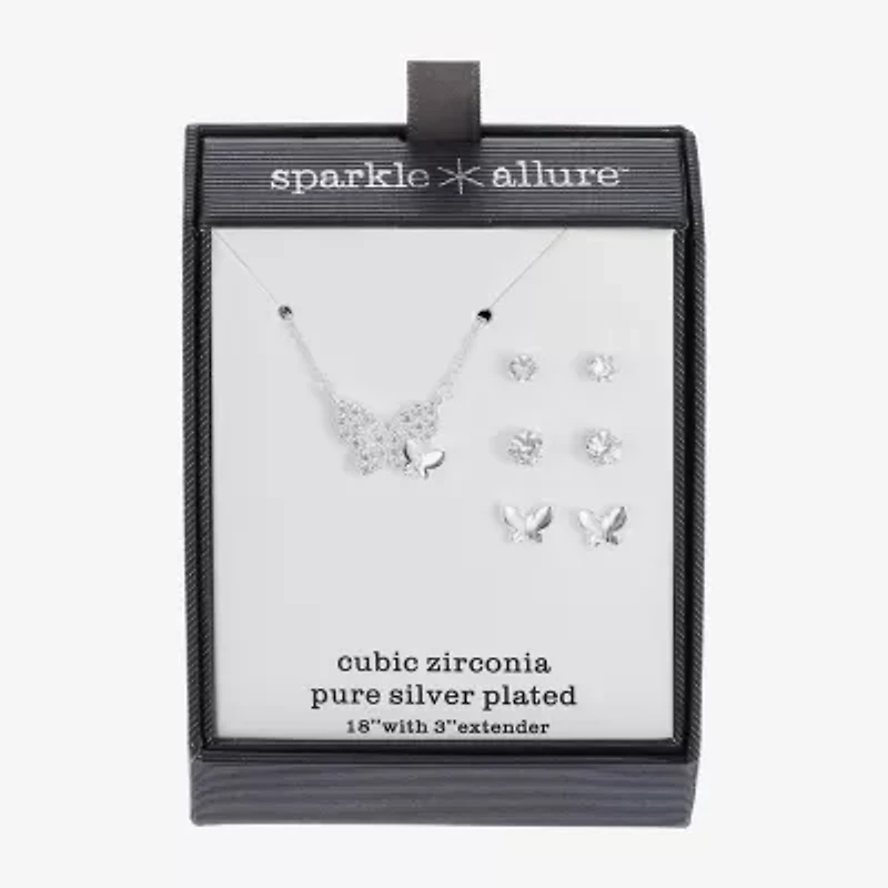 Sparkle Allure Womens Cubic Zirconia Pure Silver Over Brass Butterfly -pc. Jewelry Set