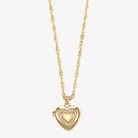 Sparkle Allure Locket Womens Cubic Zirconia 14K Gold Over Brass Heart 18 Inch Pendant Necklace