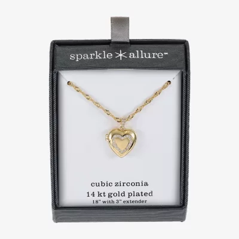 Sparkle Allure Locket Womens Cubic Zirconia 14K Gold Over Brass Heart 18 Inch Pendant Necklace