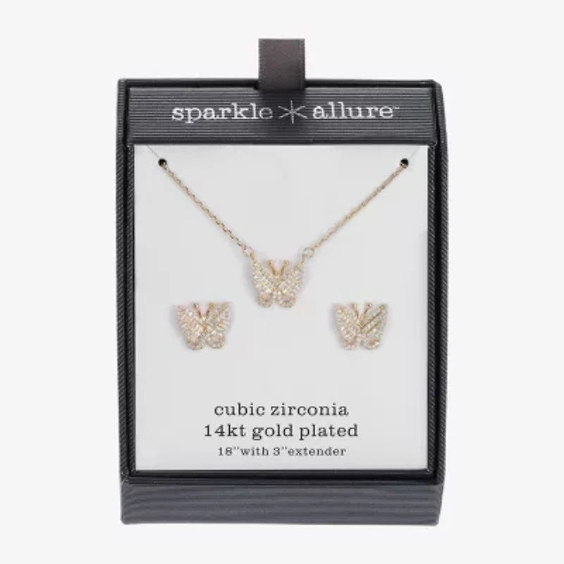 Sparkle Allure Womens Cubic Zirconia 14K Gold Over Brass Butterfly -pc. Jewelry Set