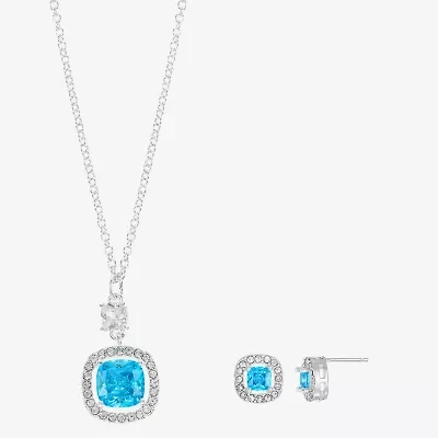 Sparkle Allure Halo Womens Blue Cubic Zirconia Pure Silver Over Brass Square 2-pc. Jewelry Set