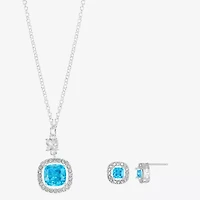 Sparkle Allure Halo Womens Blue Cubic Zirconia Pure Silver Over Brass Square 2-pc. Jewelry Set